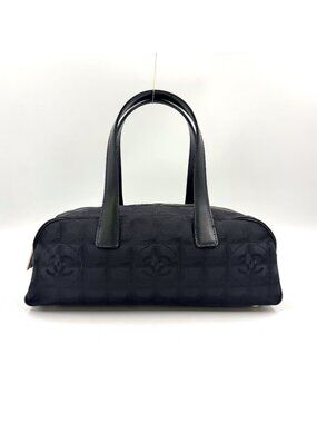 Chanel New Travelline Stand Leather Nylon Black Handbag Gold